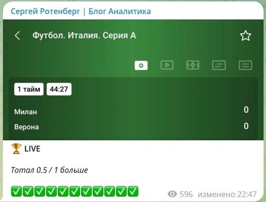 Ставки на спорт. Отзывы о канале Сергей Ротенберг | Блог аналитика в телеграме